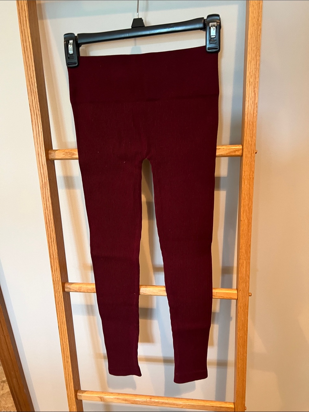 Zenana Ribbed High-Waist Leggings in Deep Burgundy